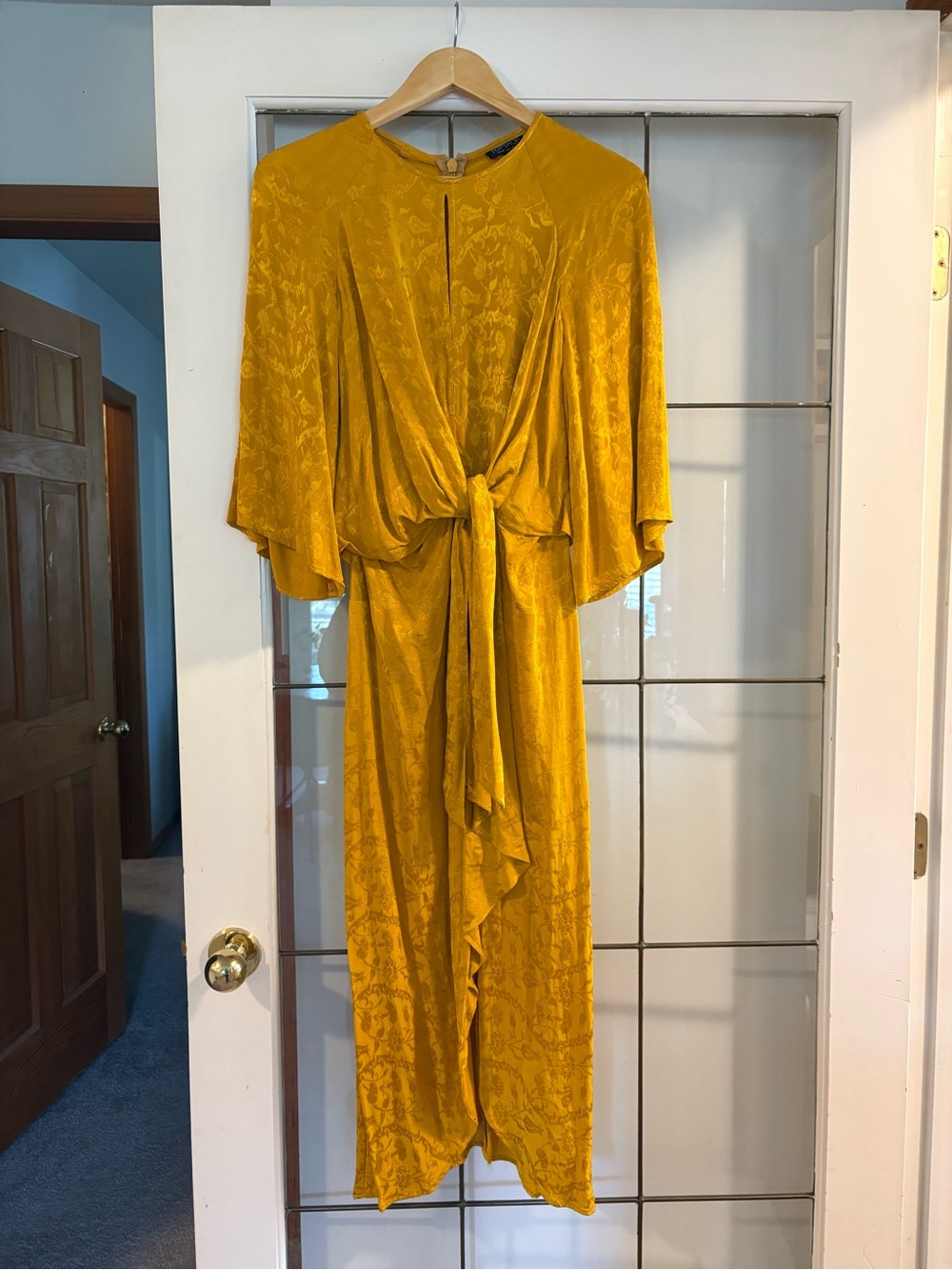 Topshop Mustard Tie-Front Midi Dress